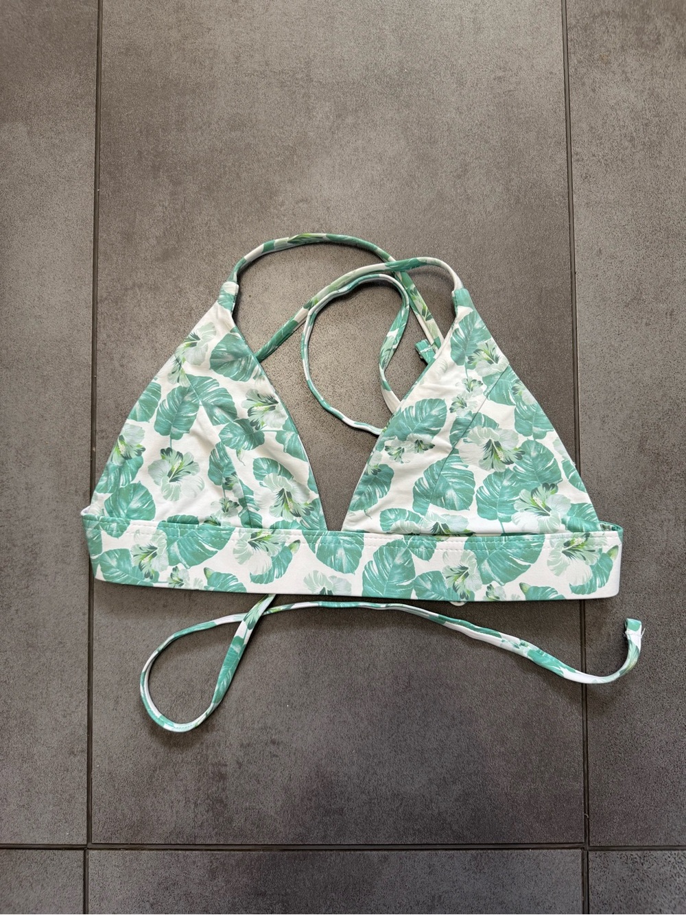 June Swimsuit Green Leaf Print Triangle Bikini Top